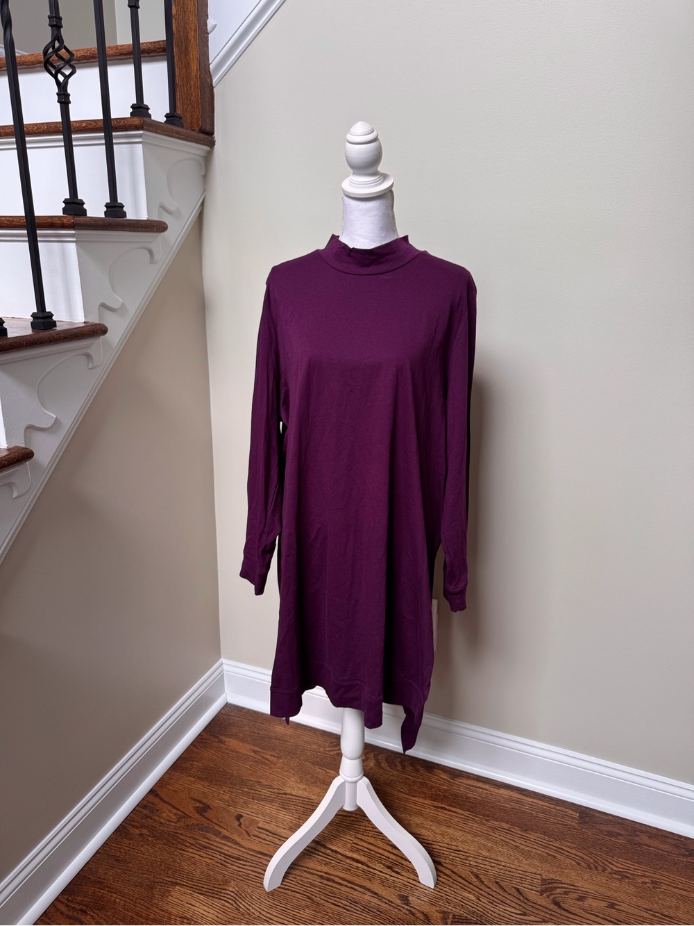 Women’s Plus Purple Long-Sleeve Mock Neck Tunic